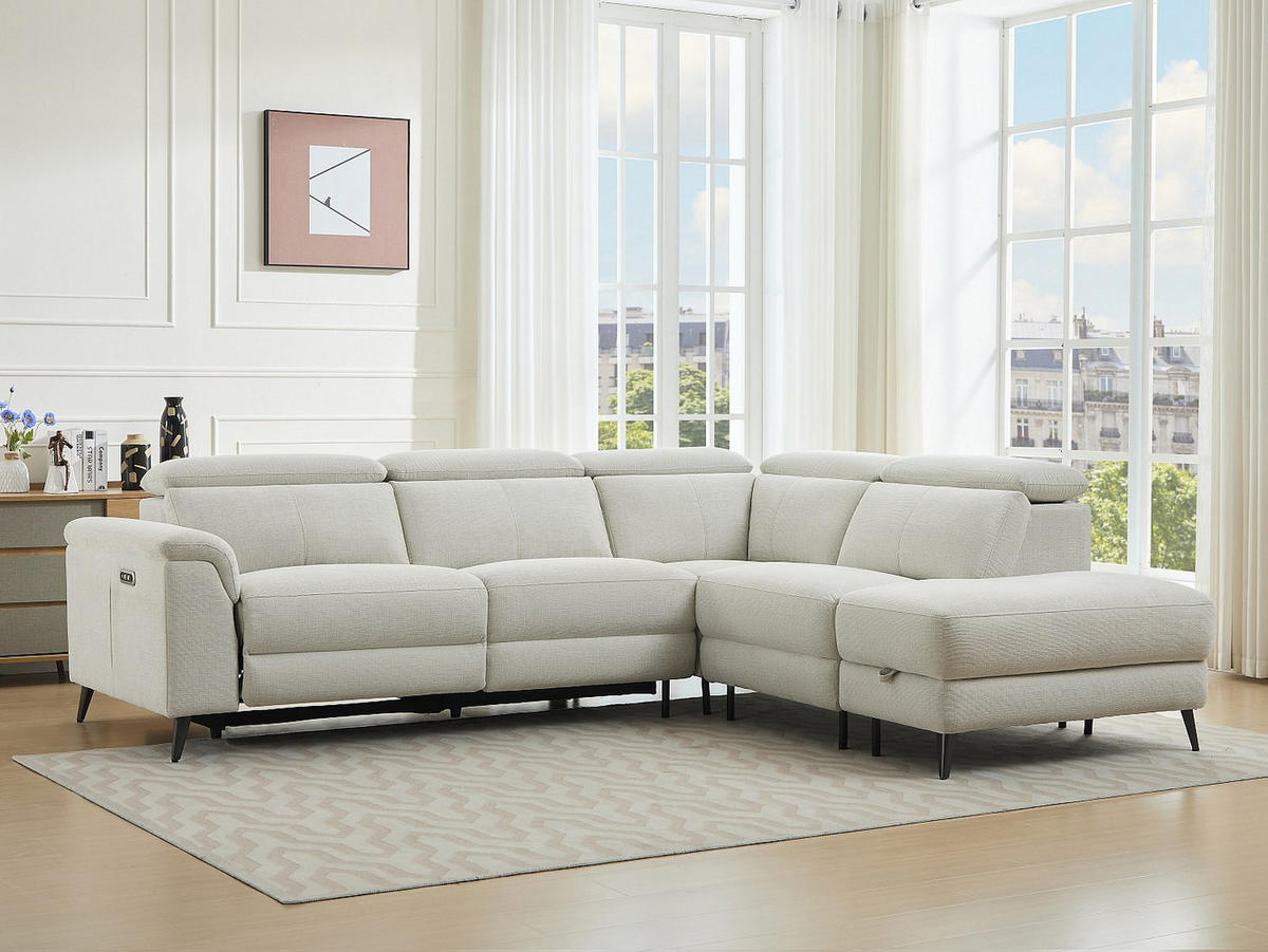 ECKSOFA Relaxsofa elektrisch - Stoff - Ecke Rechts - Beige - MAKORO - Beige, Textil (274/228cm) - Vente-Unique