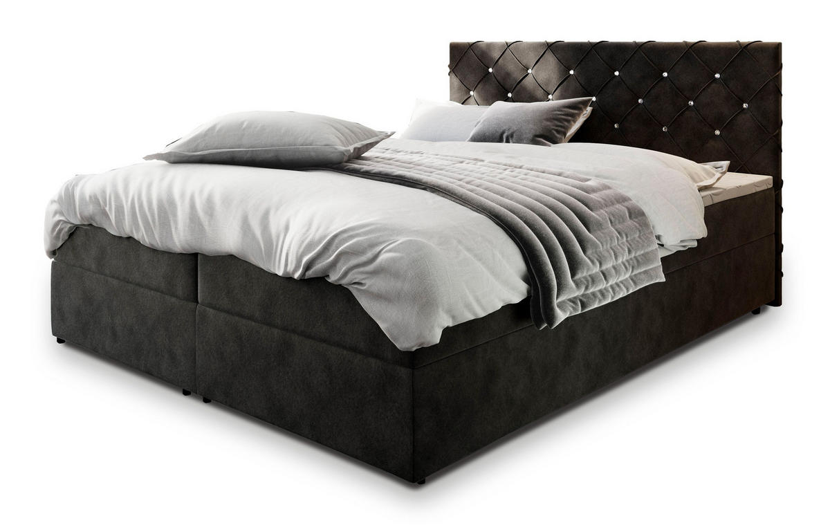 POSTEL BOXSPRING RIVA 160x200 cm, s matrací a úložným prostorem, černá - černá, kompozitní dřevo/textil (160/200cm) - MASSENO