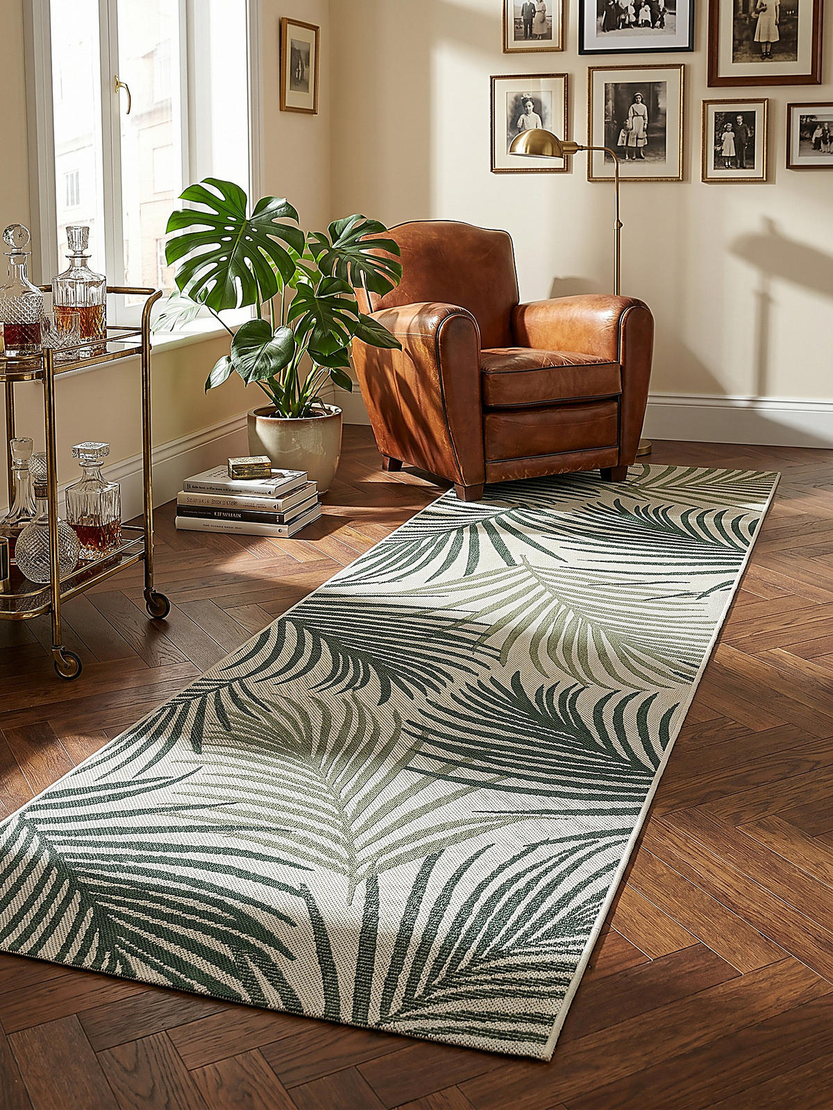 TEPPICHLÄUFER Palmblätter BORNO Polypropylen Grün 80 x 150 cm - Grün, Textil (80/150cm) - KADIMA DESIGN