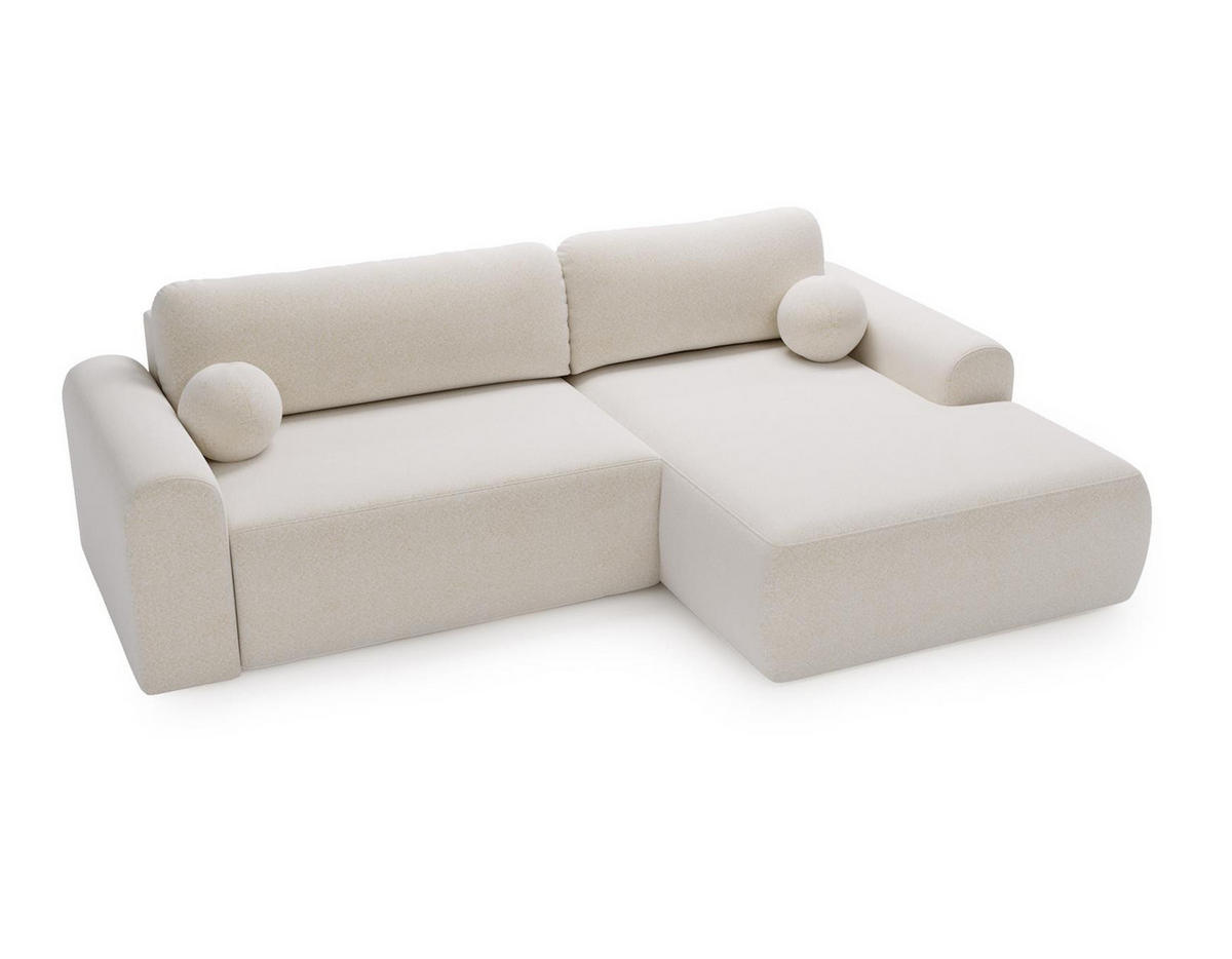 ECKSOFA Aurora Weiß, mit Schlaffunktion in Lambi Stoff, rechte seite - Weiß, Holzwerkstoff/Textil (257/177cm) - Bettso