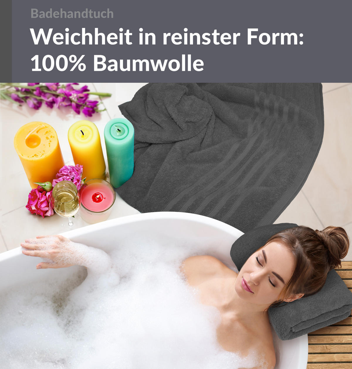 BADETUCH London Anthrazit Grau 2er Set 100x150 - Anthrazit, Textil (100/150cm) - Lashuma