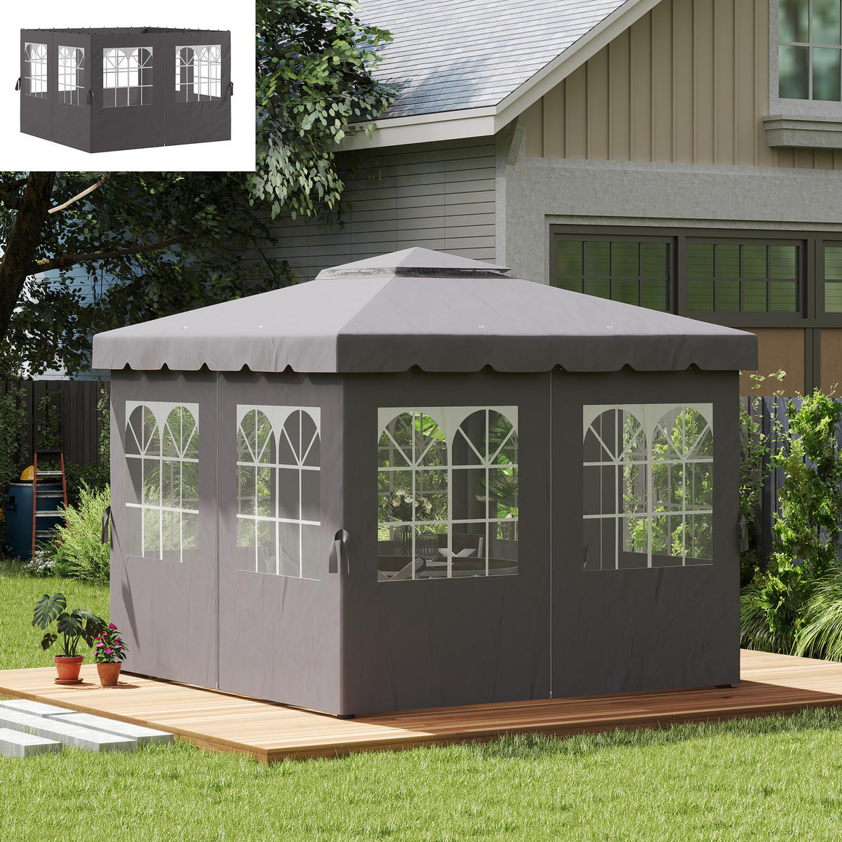 PAVILLON-SEITENWÄNDE, 4 Seitenwand-Paneele für Gartenpavillon, mit Reißverschluss, 3 x 3 m Pavillon, Dunkelgrau - Dunkelgrau, Textil (302/205/1cm)