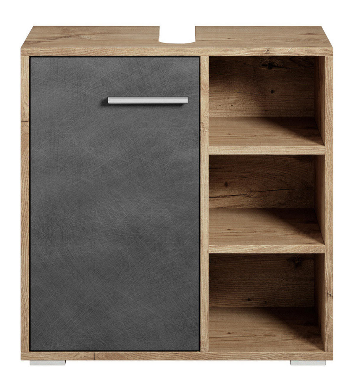 WASCHBECKENUNTERSCHRANK Neptunus 1 Tür Kastanien Eiche mit Grau - 60 x 30 x 60 cm - Eichefarben/Grau, Holz (60/60/28cm) - Badplaats