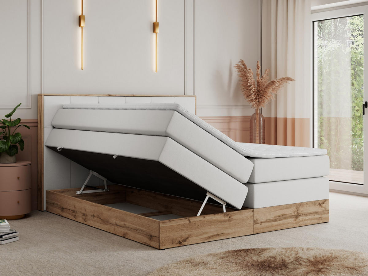 BOXSPRINGBETT VENETO KING 200/200 Weiß Kunstleder - H3 - Weiß, Holz/Textil (200/200cm) - MKS