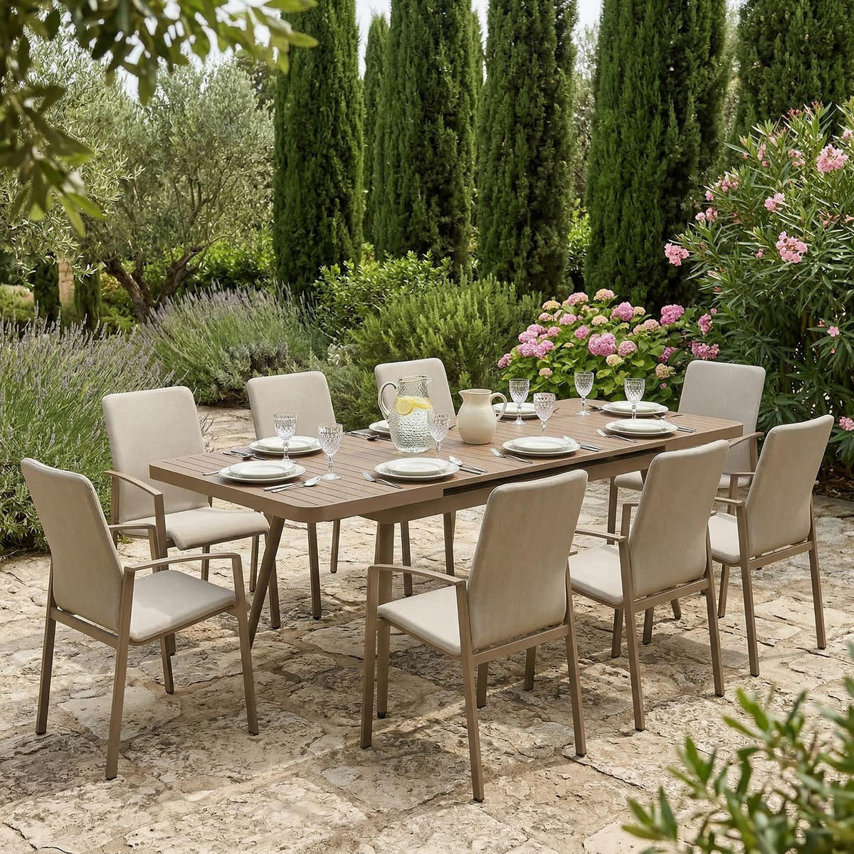 GARTENMÖBEL SET SUNNY VERANO 9er Set champagne - Champagner, Metall - IDIMEX