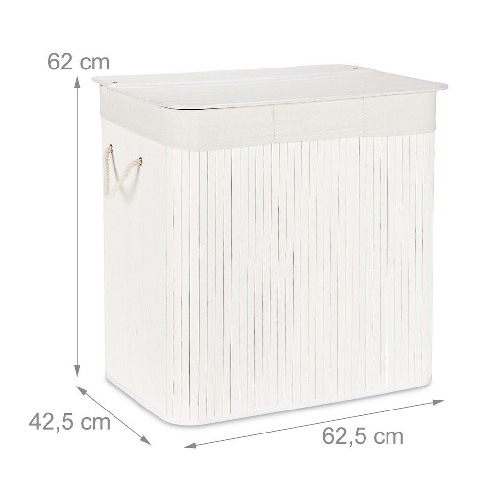 Thumbnail - Relaxdays Wäschekorb, Weiß, Holz, Textil, Wellpappe, 62.5x62x42.5 cm, Ordnen & Aufbewahren, Wäschekörbe & Tonnen