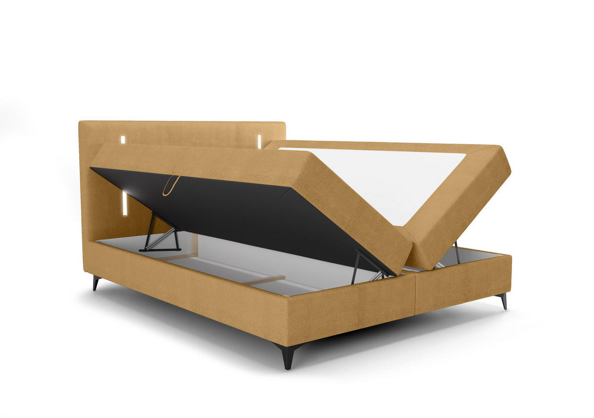 BOXBETT ONO mit Matratze H3, Bonell und Topper 180x200 CURIO 48 - Goldfarben, Textil (180/200cm) - Bedante