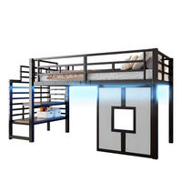 HOCHBETT 90/200 cm mit Stauraumtreppe, LED-Beleuchtung und Fenstern aus Metall, Schwarz - Schwarz, Metall (90/200cm) - Redom