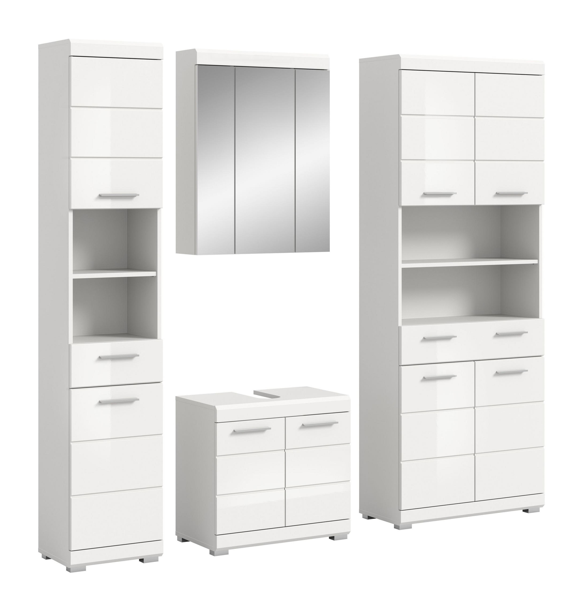 BADKOMBINATION 4tlg. Scout Bad in weiß Nachbildung und weiß hochglanz B/H/T: 186x191x34 cm - Weiß, Holz (186/191/34cm)