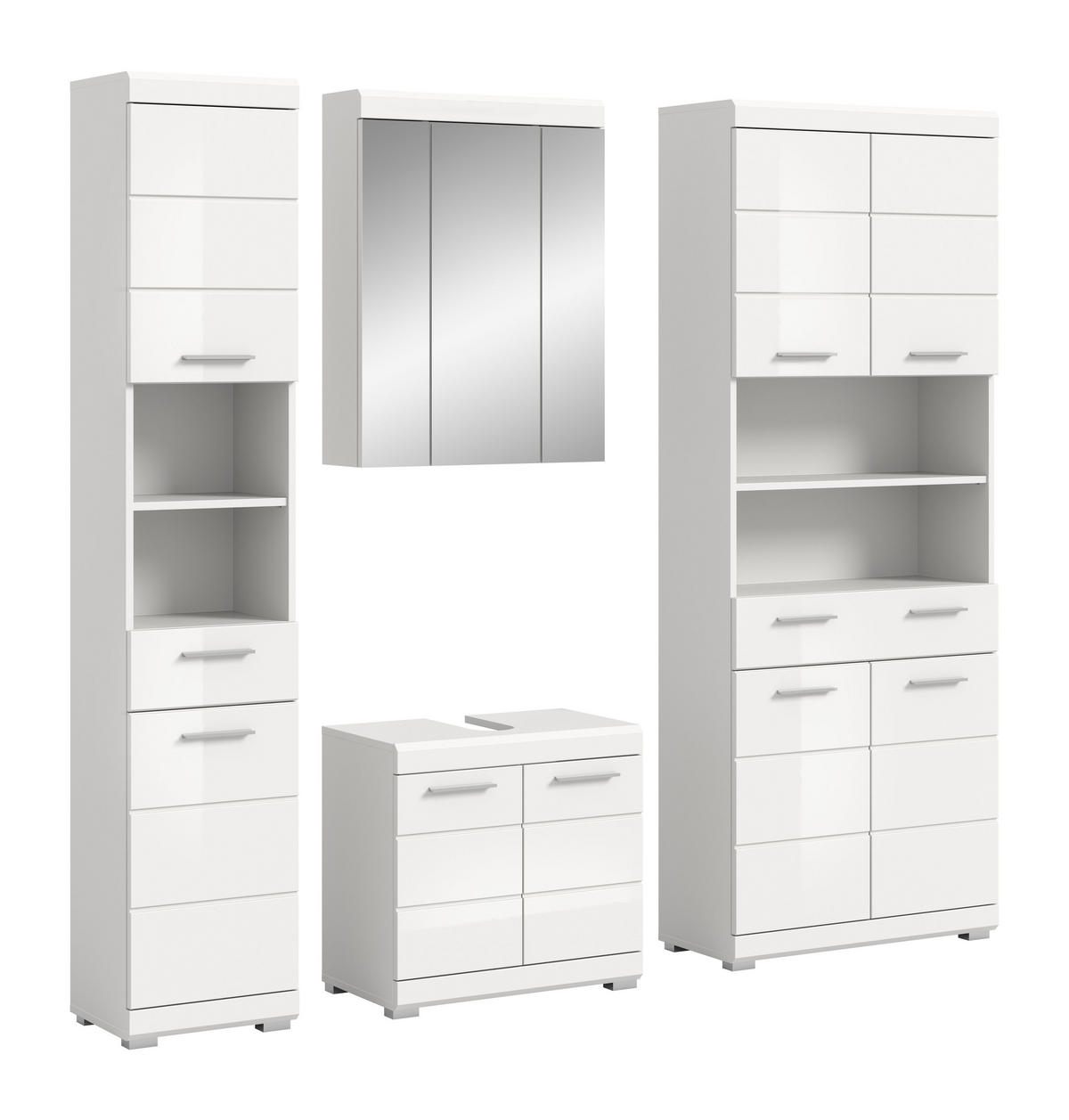 BADKOMBINATION 4tlg. Scout Bad in weiß Nachbildung und weiß hochglanz B/H/T: 186x191x34 cm - Weiß, Holz (186/191/34cm)