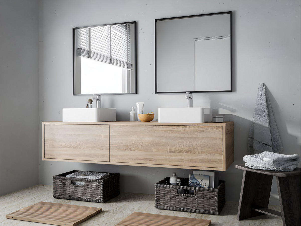 WASCHBECKENUNTERSCHRANK - 150cm x 47cm - Holzspan - naturfarben hell - ISAURE - Naturfarben, Holz (150/32/47cm) - Vente-Unique