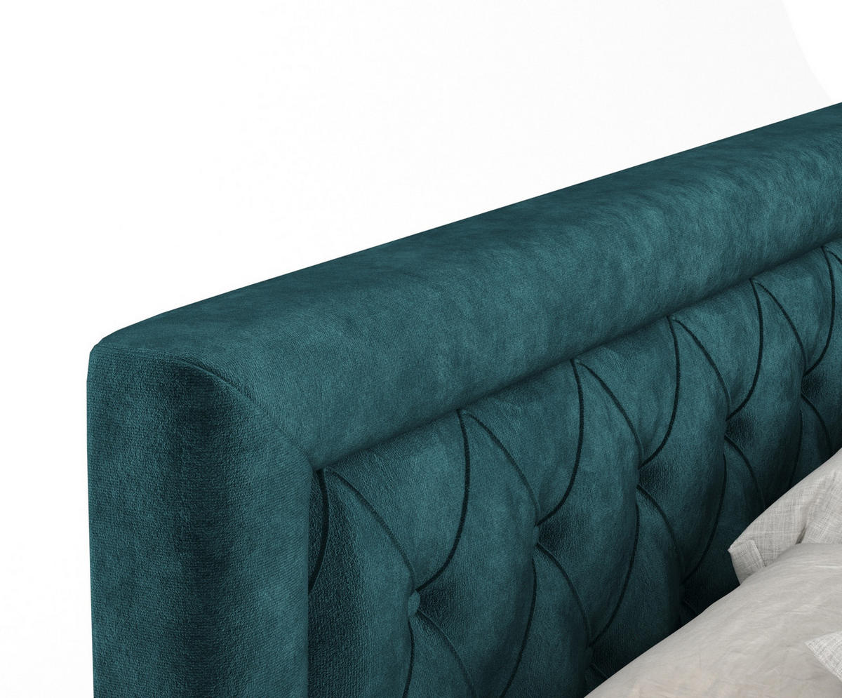 BOXSPRINGBETT Lavello Türkisfarben 140/200 cm mit Latex-Topper - Türkis/Silberfarben, Holz/Holzwerkstoff (140/200cm) - Maison de Reve