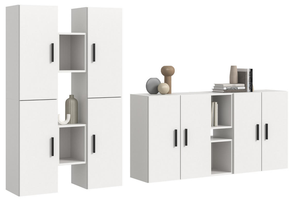 WOHNWAND weiß 259 x 184 cm, Wohnkombination hängend / stehend - Schwarz/Weiß, Holzwerkstoff/Kunststoff (259/151/34cm) - Inn.Furn