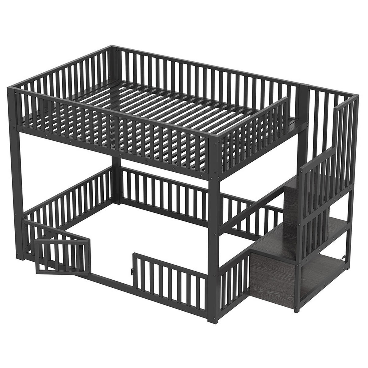 ETAGENBETT 140x200 cm mit Stauraumleiter und mit LED, Schwarz - Schwarz, Metall (140/200cm) - KOMHTOM