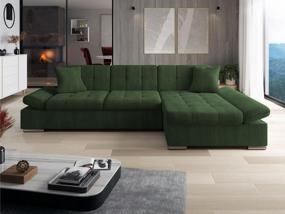 ECKSOFA Malwi Cord, Seite: Rechts - Dunkelgrün, Holz/Textil (278/161cm) - MIRJAN24