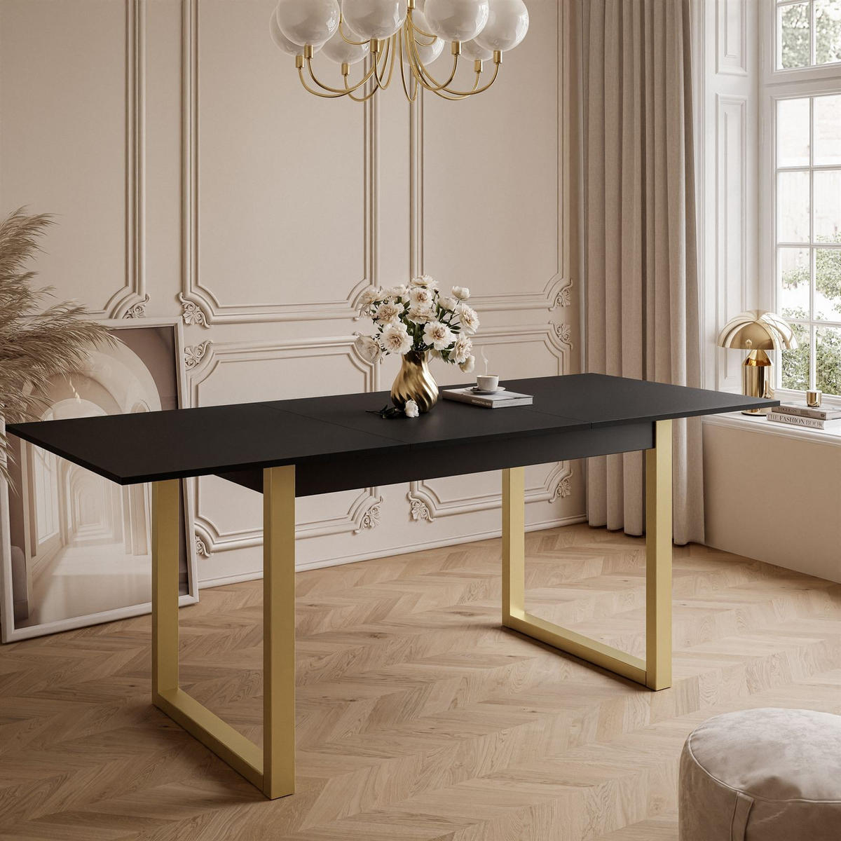ESSTISCH ARTON GOLD II 140-195 cm für 6-8 Personen - Goldfarben/Schwarz, Holzwerkstoff/Metall (140/80/77cm) - Lookway