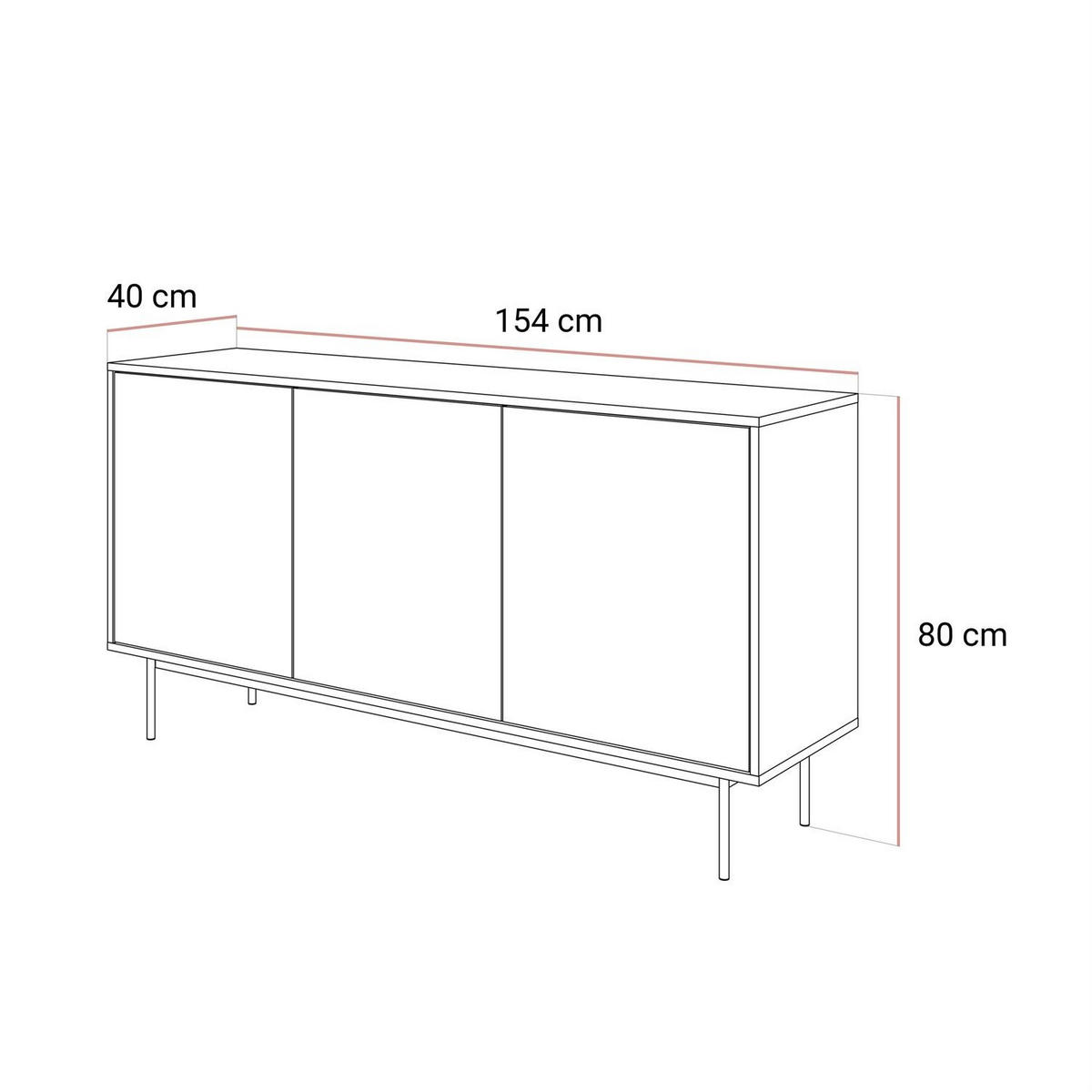 KOMMODE SANAYI Kaschmir Hochglanz mit Gestell - Kaschmir, Holzwerkstoff (154/80/40cm) - Lookway