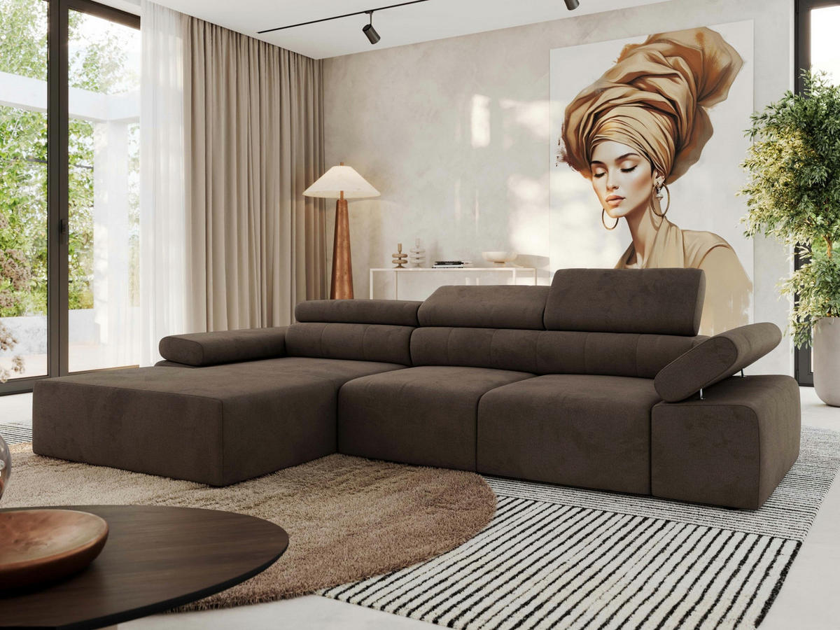 ECKSOFA RILASSO L Braun Velvet - links - Schwarz/Braun, Kunststoff/Textil (296/174cm) - MKS