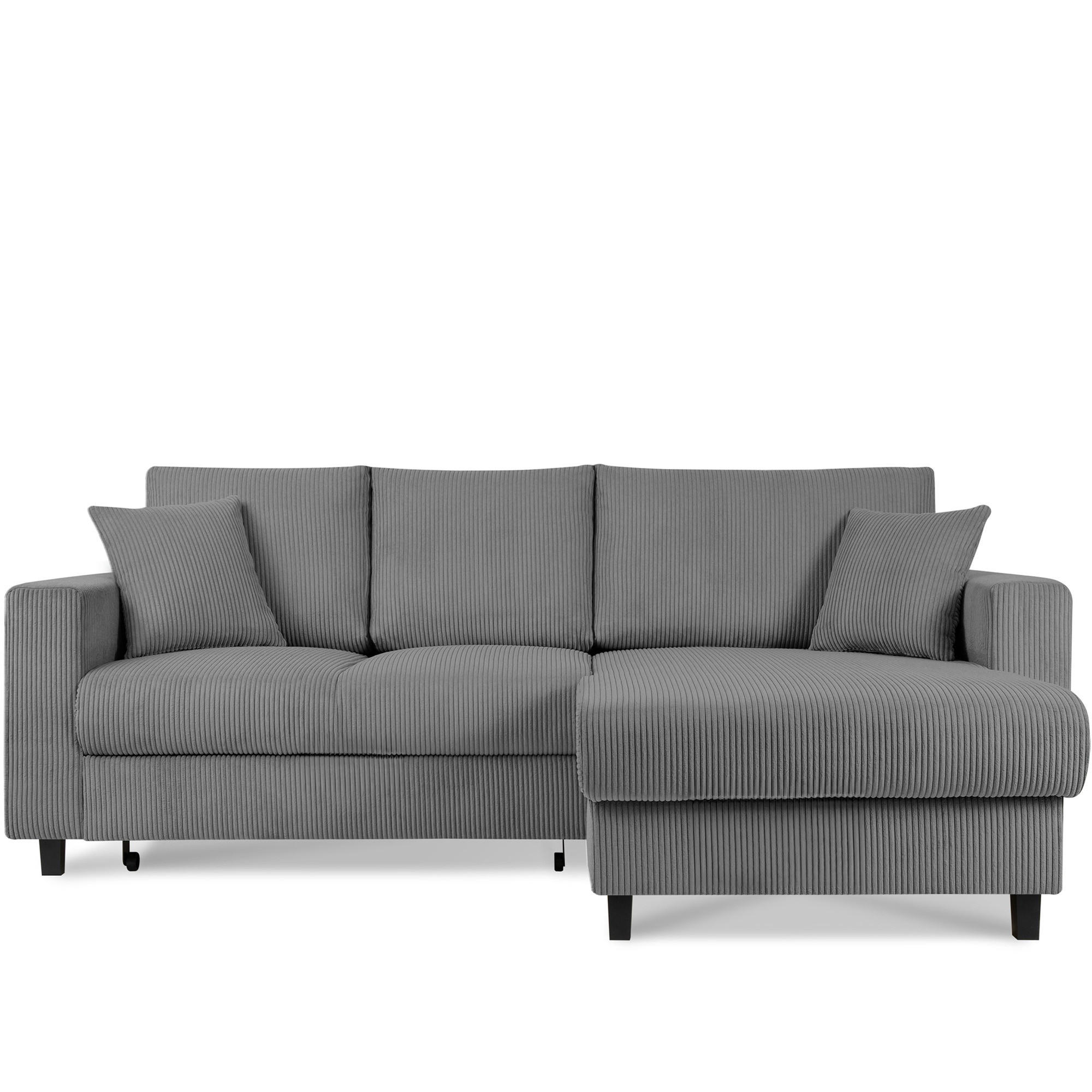ECKSCHLAFSOFA EGRET Rechts mit Bettkasten, Cord-Stoff, dunkelgrau - Dunkelgrau, Textil (234/90cm) - KONSIMO®