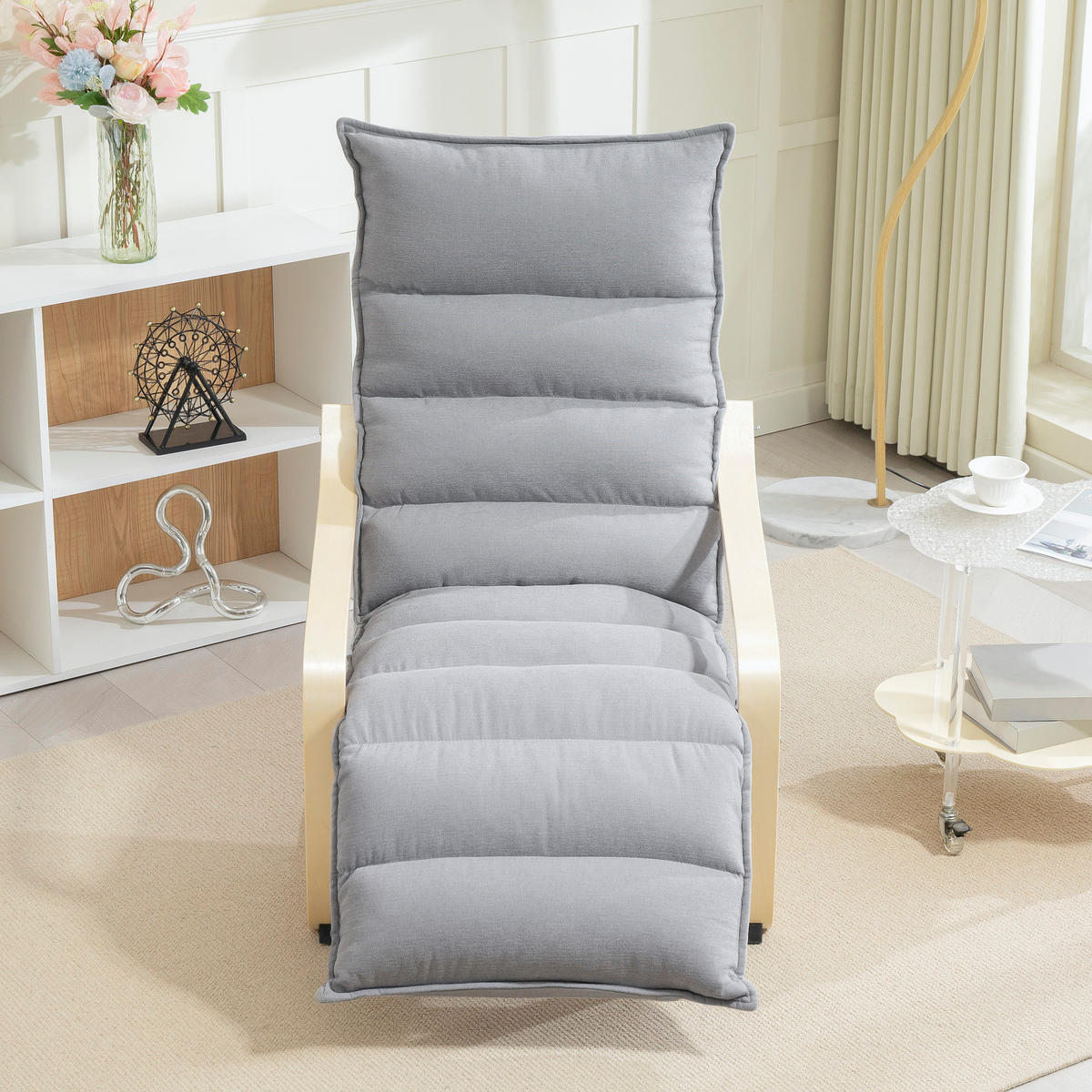LOUNGE-SESSEL mit verstellbarem Fußteil, Hellgrau - Hellgrau, Kunststoff (67/105/114cm) - HOMCOM