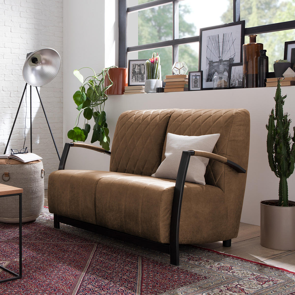 2-SITZER SOFA - Antiklederlook - Schlammfarben, Textil (114/83/83cm) - home24