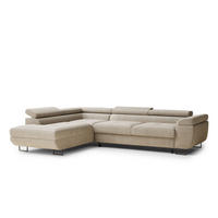 ECKSOFA Concord Beige Chenille-Stoff - Links Seite - Beige/Schwarz, Holz/Holzwerkstoff (203/277cm) - Maison de Reve