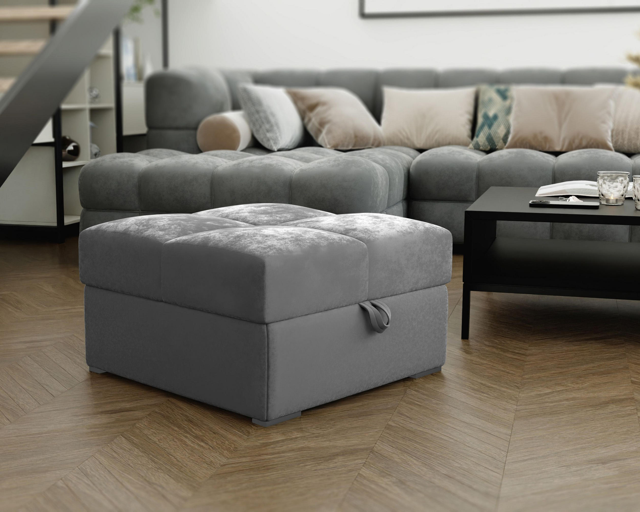 POUF MIZA Hellgrau 65x65 cm - Hellgrau, Textil (65/38/65cm) - MASSENO