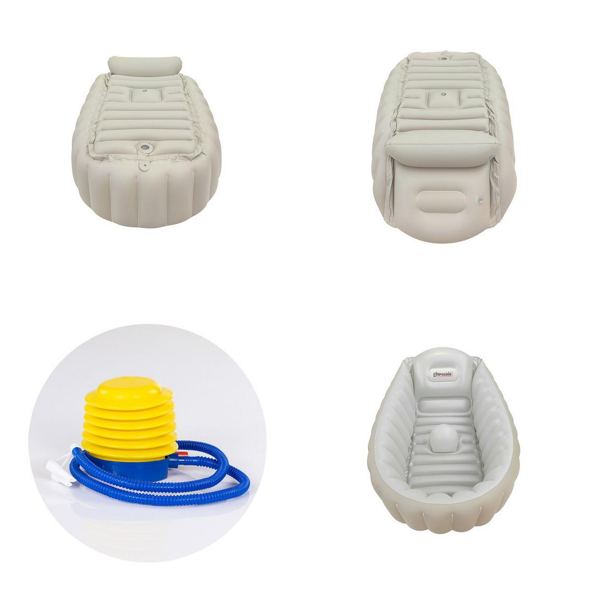BABYBADEWANNE Baby Cloud aufblasbar Pumpe Seitenpolster ab Geburt beige - Beige, Kunststoff (56/90cm) - Chipolino