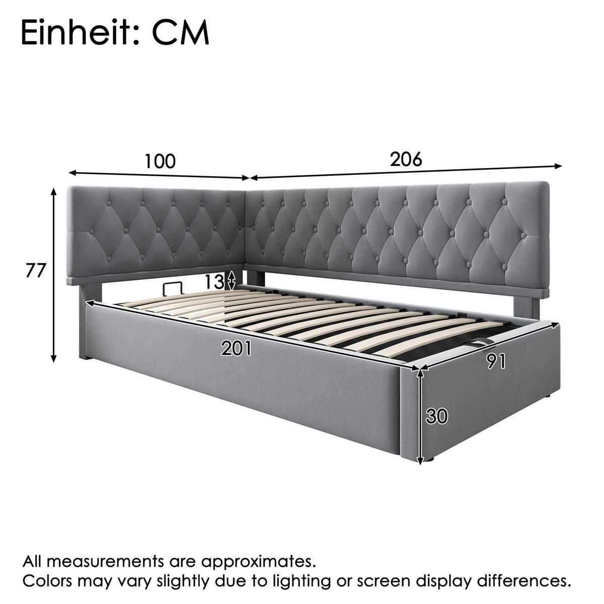 POLSTERBETT aus Samt 90x200 cm in Grau mit hydraulischem Stauraum - Grau, Textil (90/200cm) - Modfu
