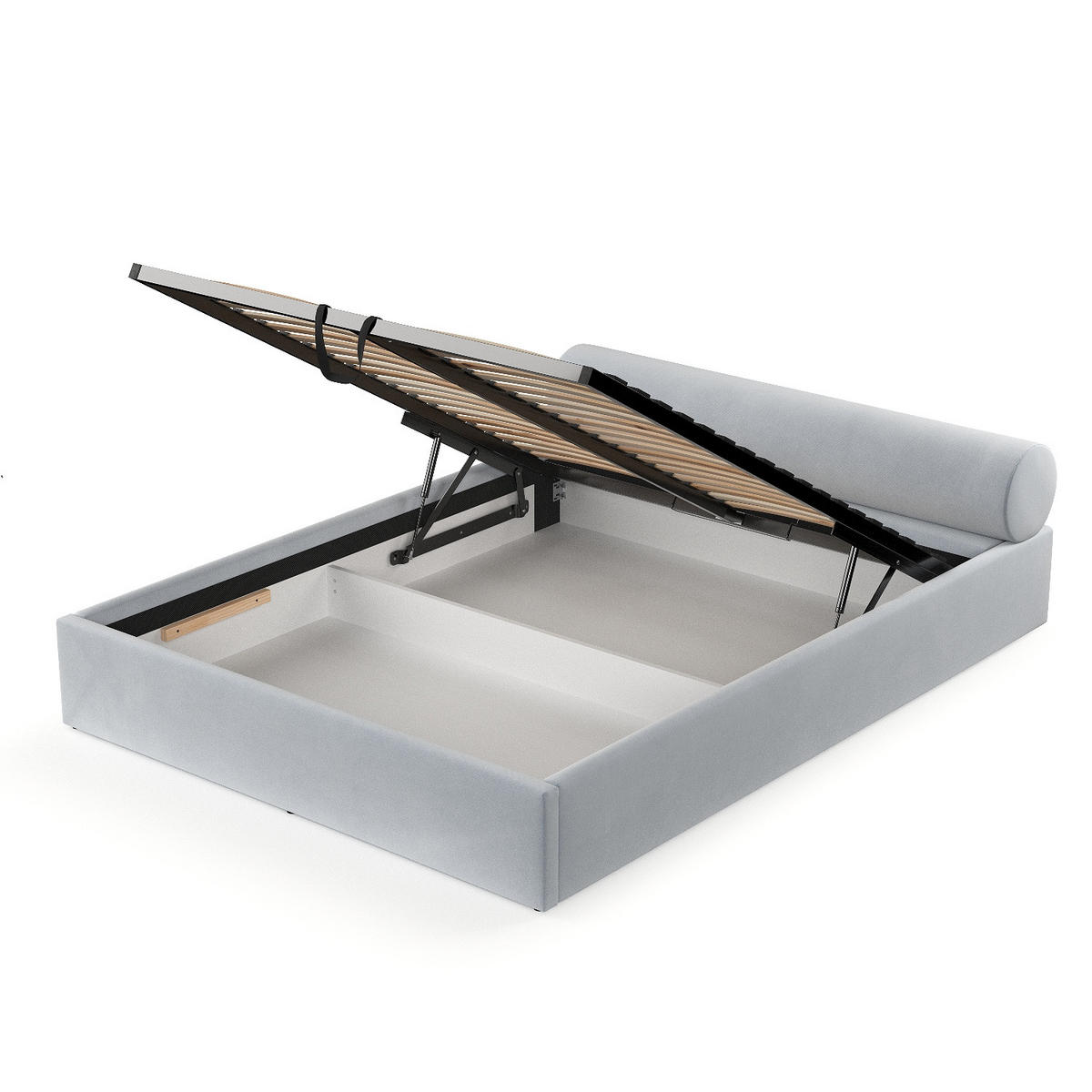 POLSTERBETT Solvo mit Stauraum 180/200 cm Hellgrau im Paros Stoff - Hellgrau/Schwarz, Holz/Holzwerkstoff (180/200cm) - AltaBeds