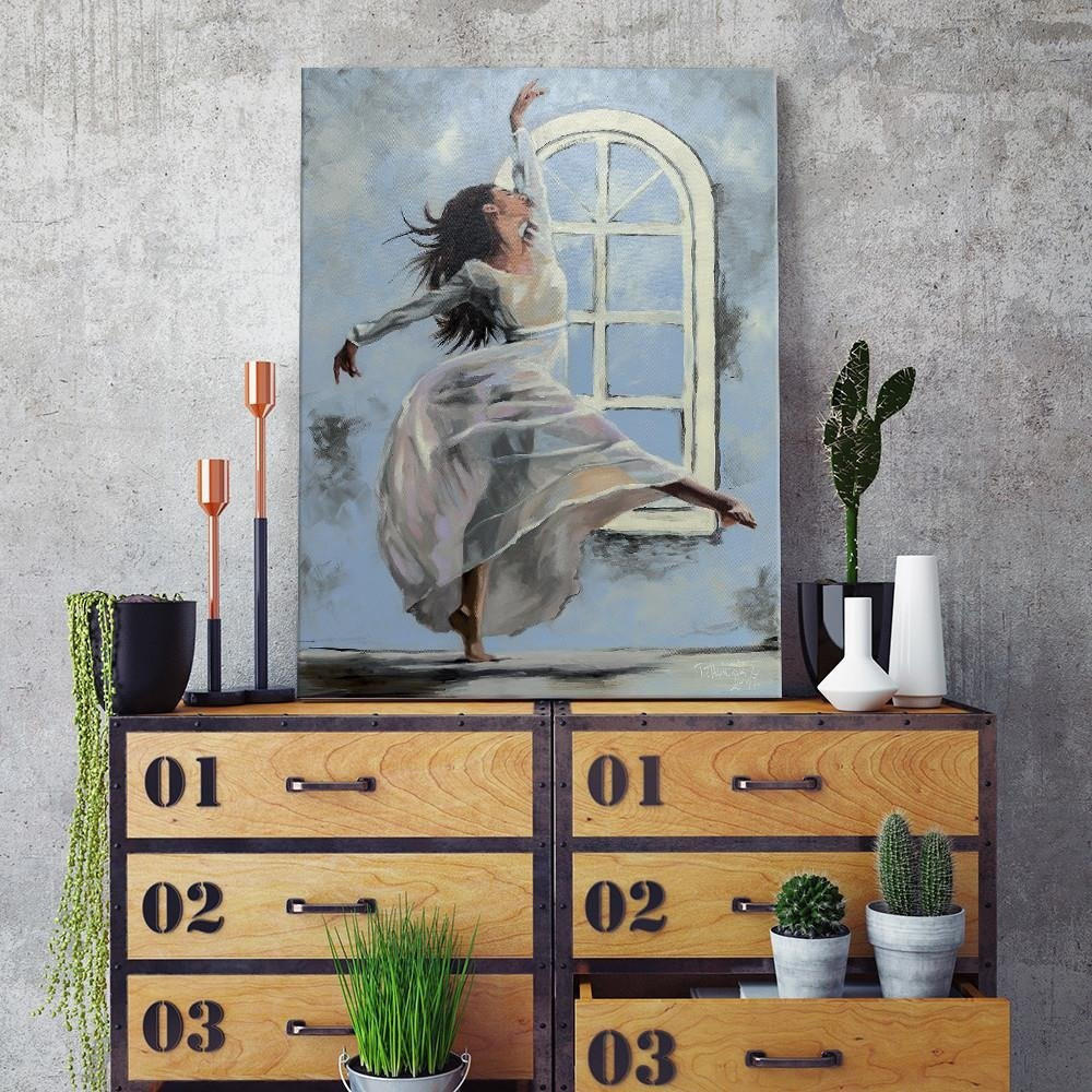 LEINWANDBILD Ballerina Tänzerin 60x90cm - Blau, Textil (60/90cm) - Feeby