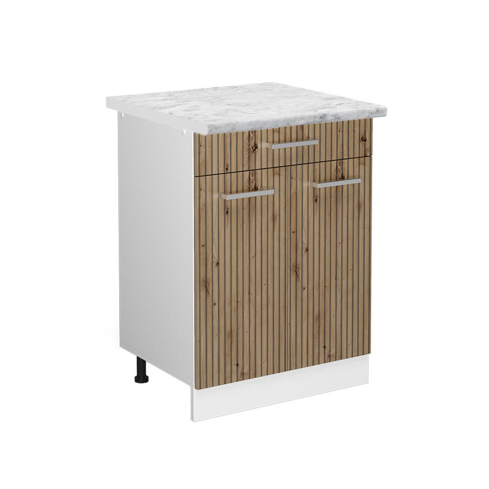 KÜCHENUNTERSCHRANK R-Line Artisan-Eiche 60 cm mit Schublade, AP Marmor - Weiß/Eiche Artisan, Holzwerkstoff (60/81.6/60cm) - Vicco