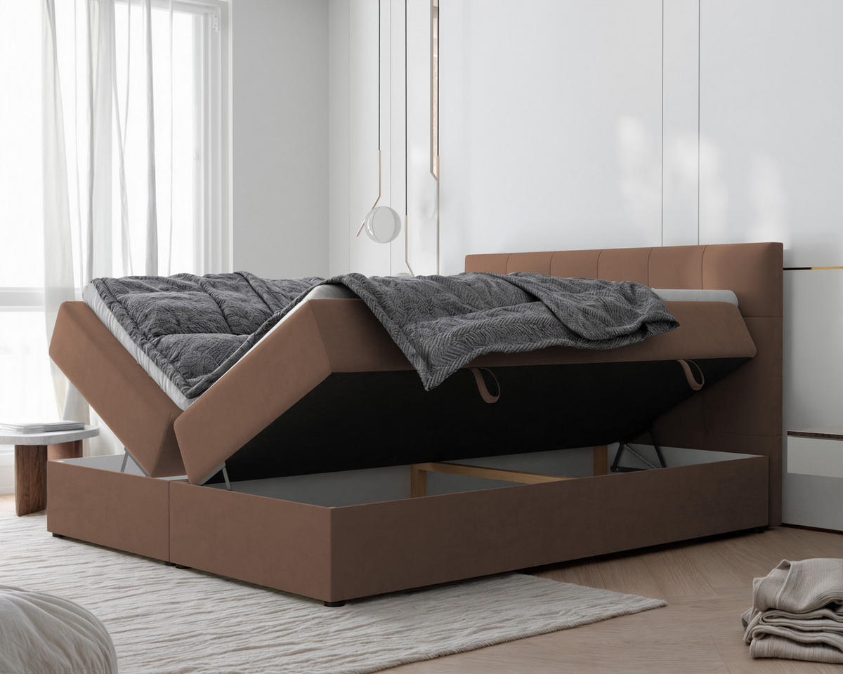 BOXBETT RENZO 200/200 cm mit Matratze und Topper, Hellbraun - Hellbraun, Holzwerkstoff/Textil (200/200cm) - Idohome