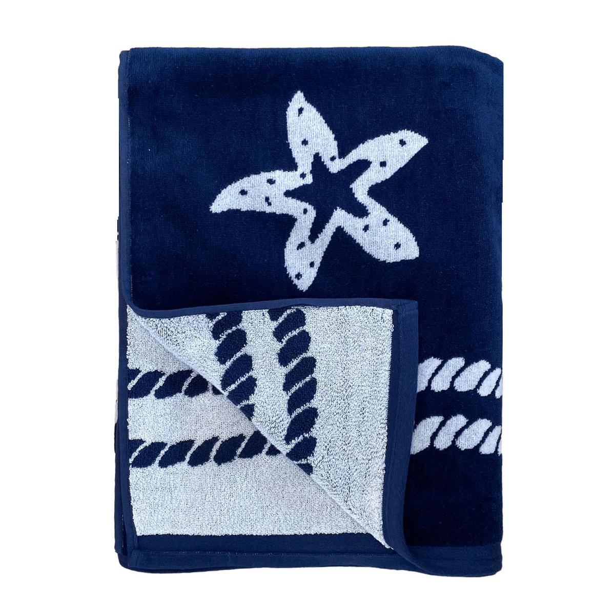 STRANDTUCH Frottee Samt Jacquard Blau 100x175 470g/m² - Oakland - Blau, Textil (100/175cm) - LE COMPTOIR DE LA PLAGE