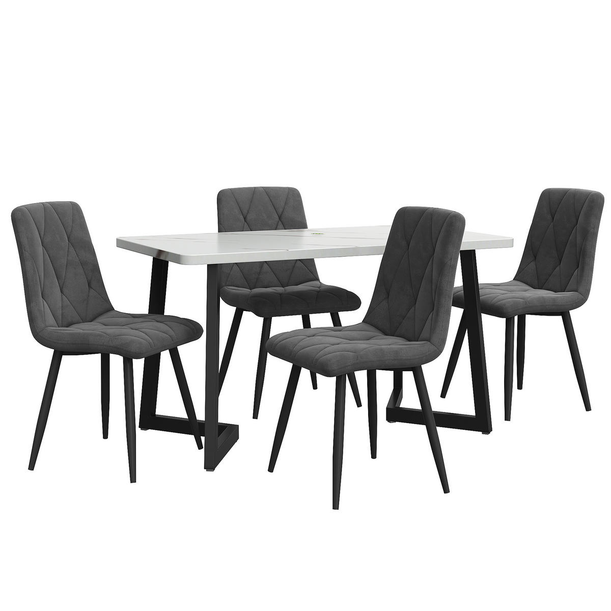 ESSTISCHSET 117x68 Cm Mit 4 Stühlen, Rechteckig, Dunkelgrau Twill, Schwarz - Grau, Holzwerkstoff (117/75/68cm) - FLIEKS