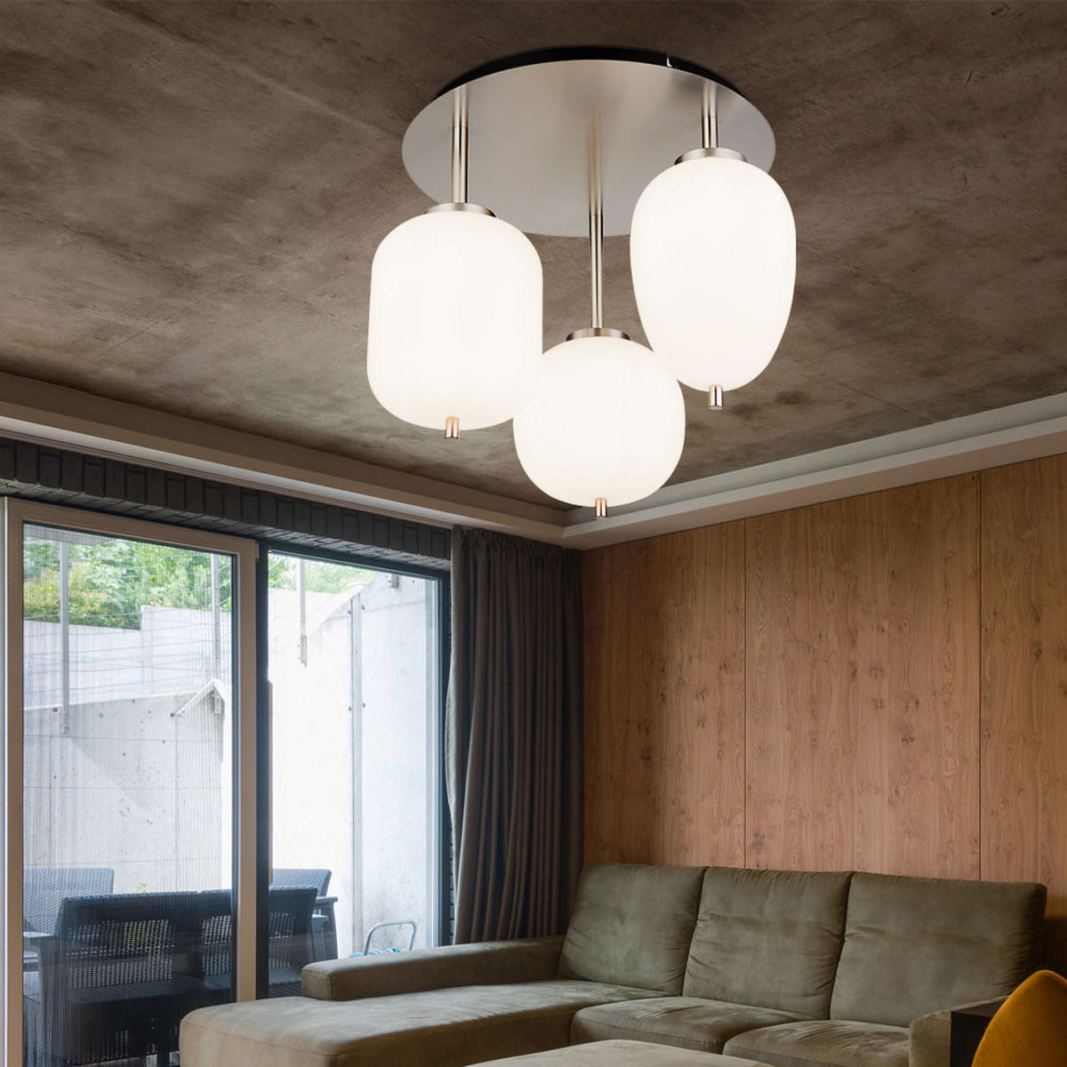 LED DECKENLEUCHTE Metall Silber Opal 3-Flammig - Silberfarben, Glas (46/46/36cm) - Globo Lighting