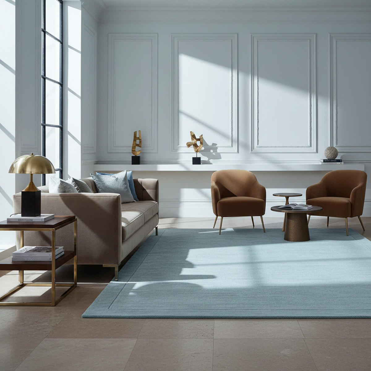 TEPPICH Schurwolle handgewebt mit Bordüre modern STOW, Hellblaugrün 160x230 cm - Blau, Textil (160/230cm) - KADIMA DESIGN