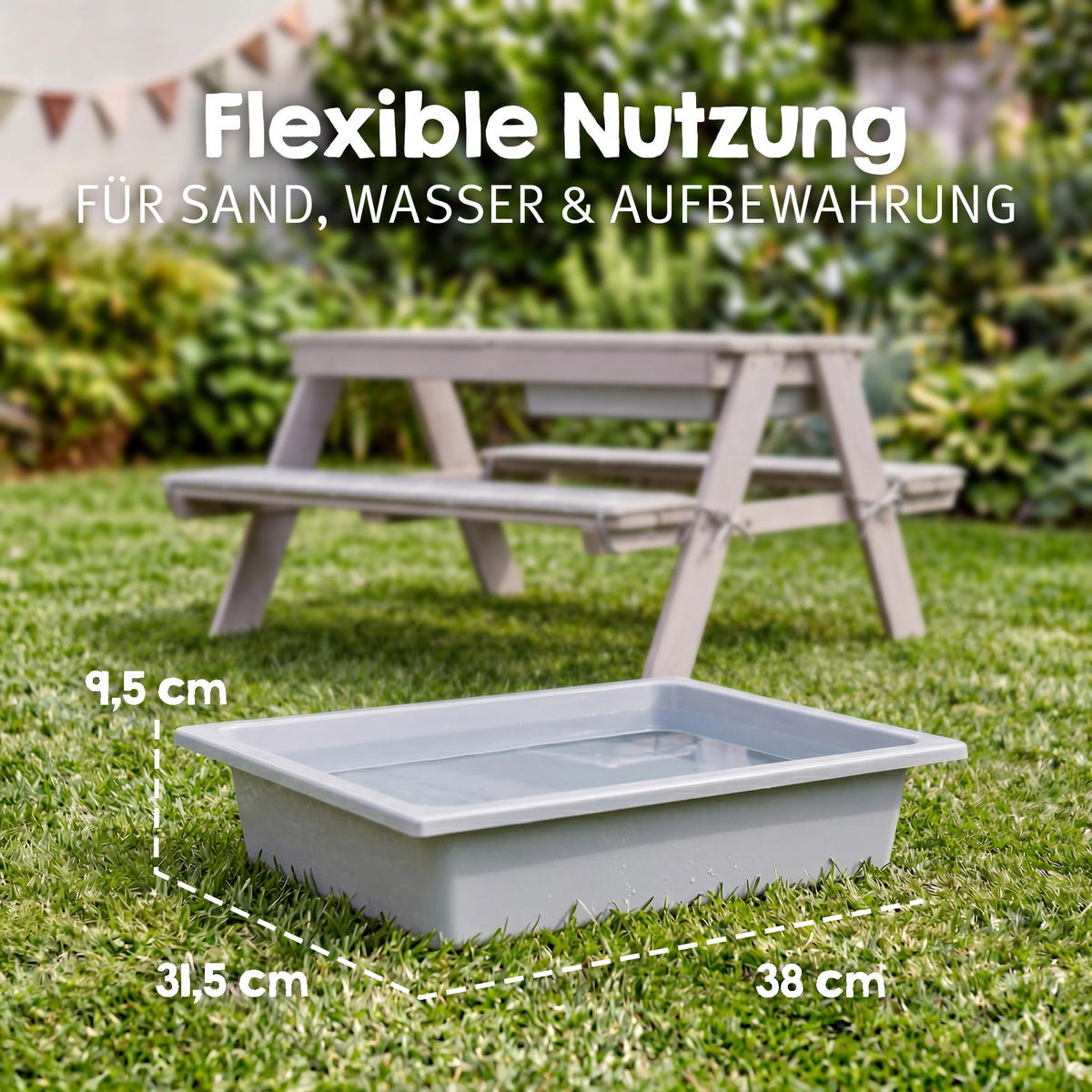 KINDERSITZGARNITUR OUTDOOR + mit Spielwannen und Bankkissen - Hellgrau, Holz - Roba
