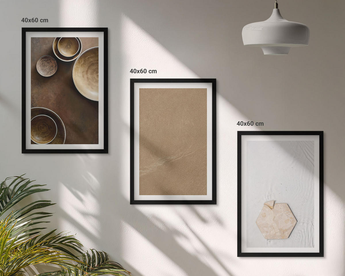 WANDBILDER 3er-Set - 40x60 cm Schwarzer Rahmen - Minimalistische Texturen und Farben - Schwarz, Kunststoff (40/60cm) - ArtPrintCave