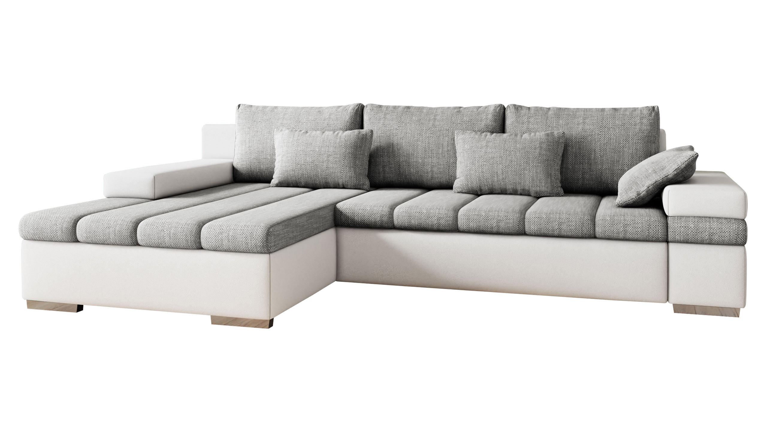 ECKSOFA Bangkok, Seite: Links - Silberfarben/Weiß, Holz/Textil (310/175cm) - MIRJAN24
