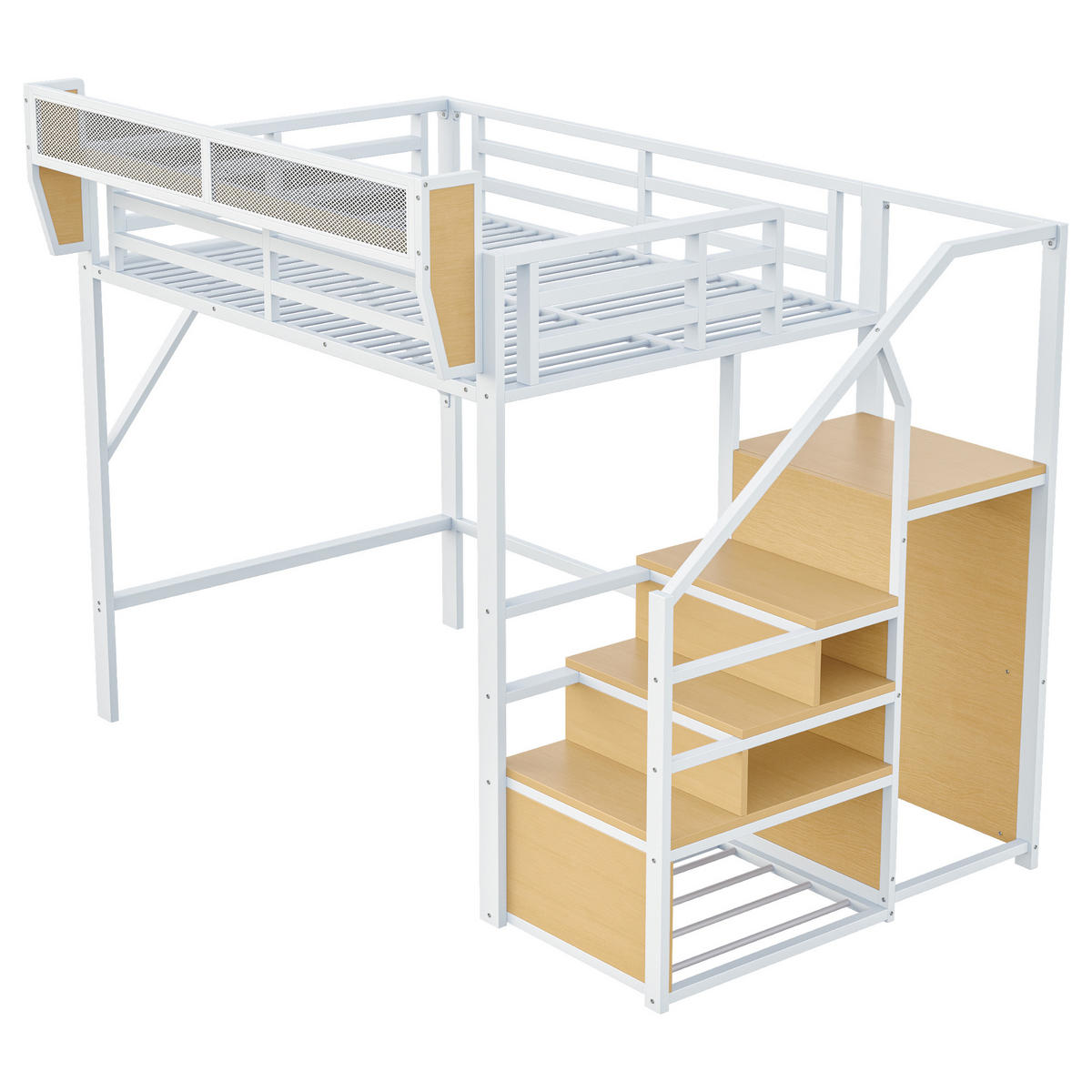HOCHBETT 140 x 200 cm mit Sicherheitsleiter und Stauraum, Metallkonstruktion, weiß - Weiß, Metall (140/200cm) - KOMHTOM
