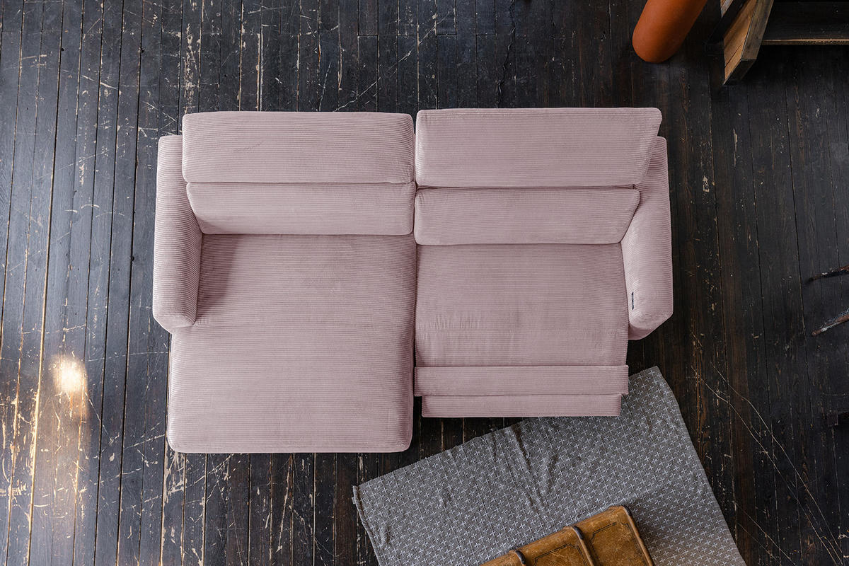 ECKSOFA LAISKA Pink Cord Relaxfunktion - Pink/Schwarz, Textil/Metall (282/177cm) - KAWOLA