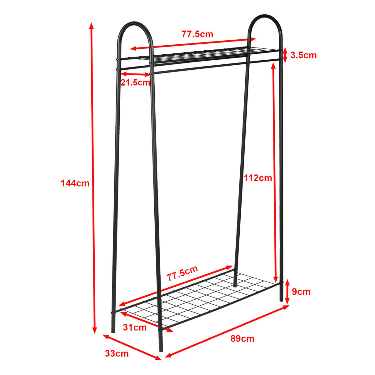 GARDEROBENSTÄNDER Hvorslev - Schwarz, Metall (89/144/33cm) - [en.casa]