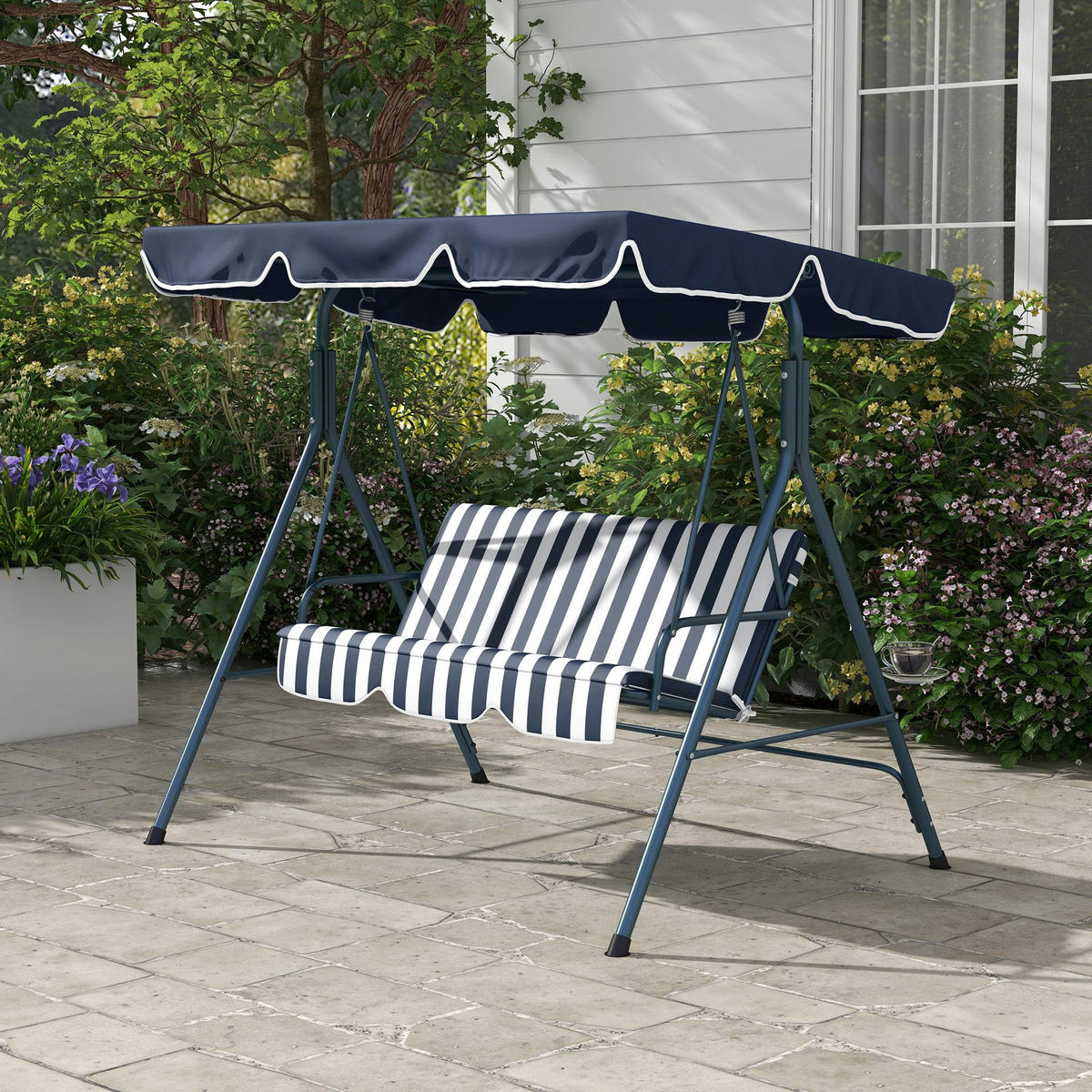 HOLLYWOODSCHAUKEL, Stahl, Polyester, Blau - Blau/Weiß, Metall (110/153/172cm) - Outsunny