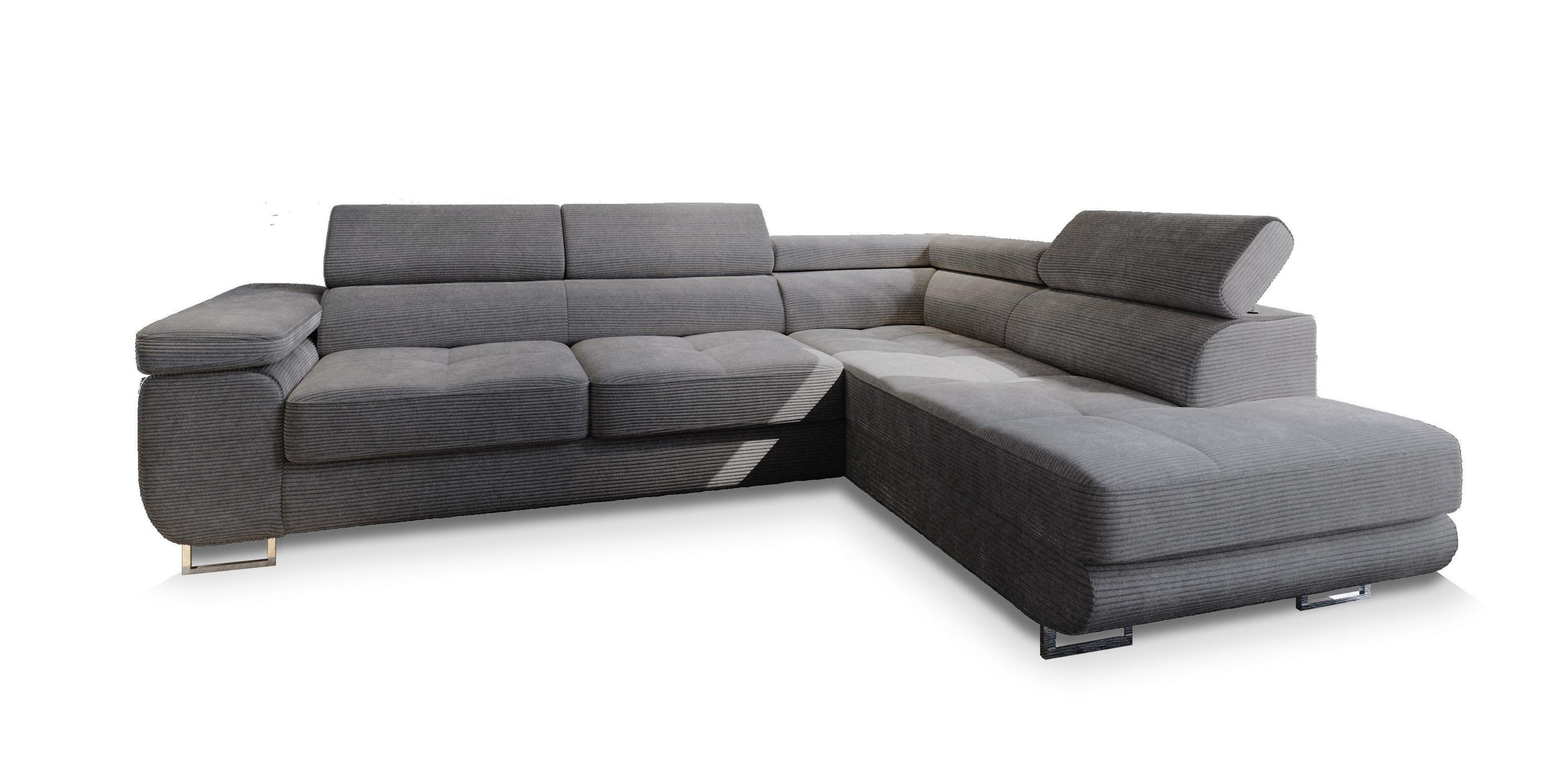 ECKSOFA APIRO R-S Graphitfarben Kordstoff mit Schlaffunktion - Graphitfarben, Holz (276/202cm) - MASSENO
