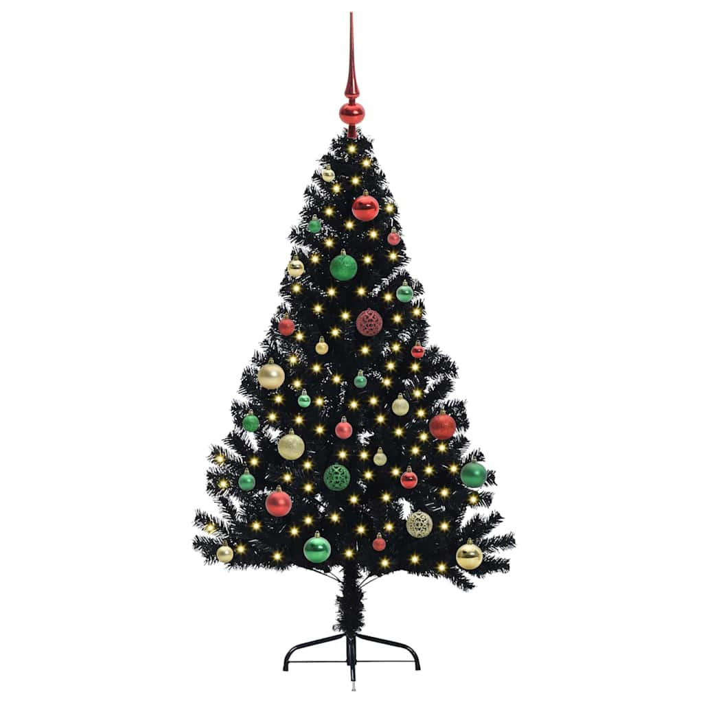 WEIHNACHTSBAUM Künstlicher Vorbeleuchteter Haltbar 95/95/150 cm Schwarz PVC - Schwarz, Kunststoff (150cm) - vidaXL