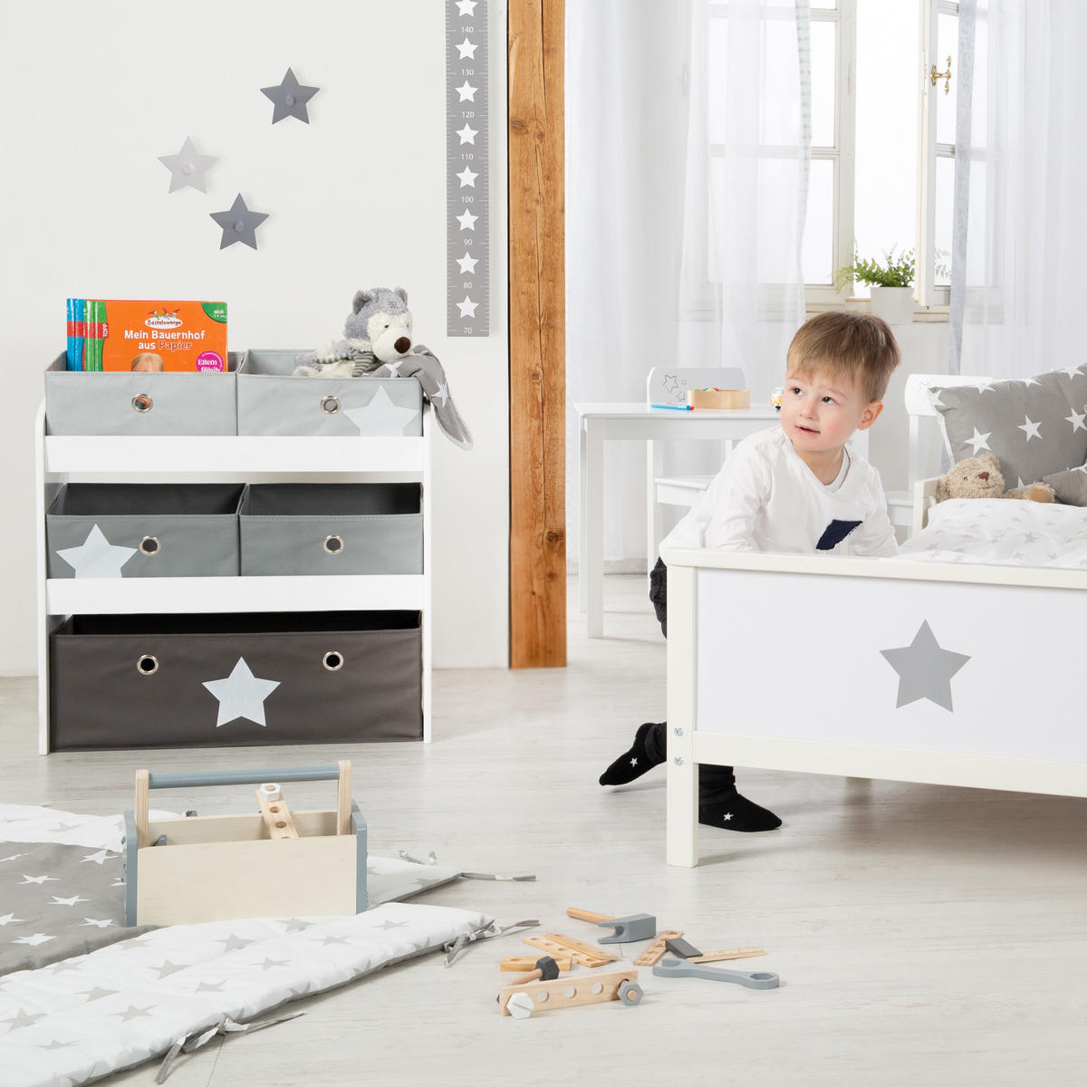 SPIELREGAL Stars - Grau, Holzwerkstoff (63.5/67/29.5cm) - Roba