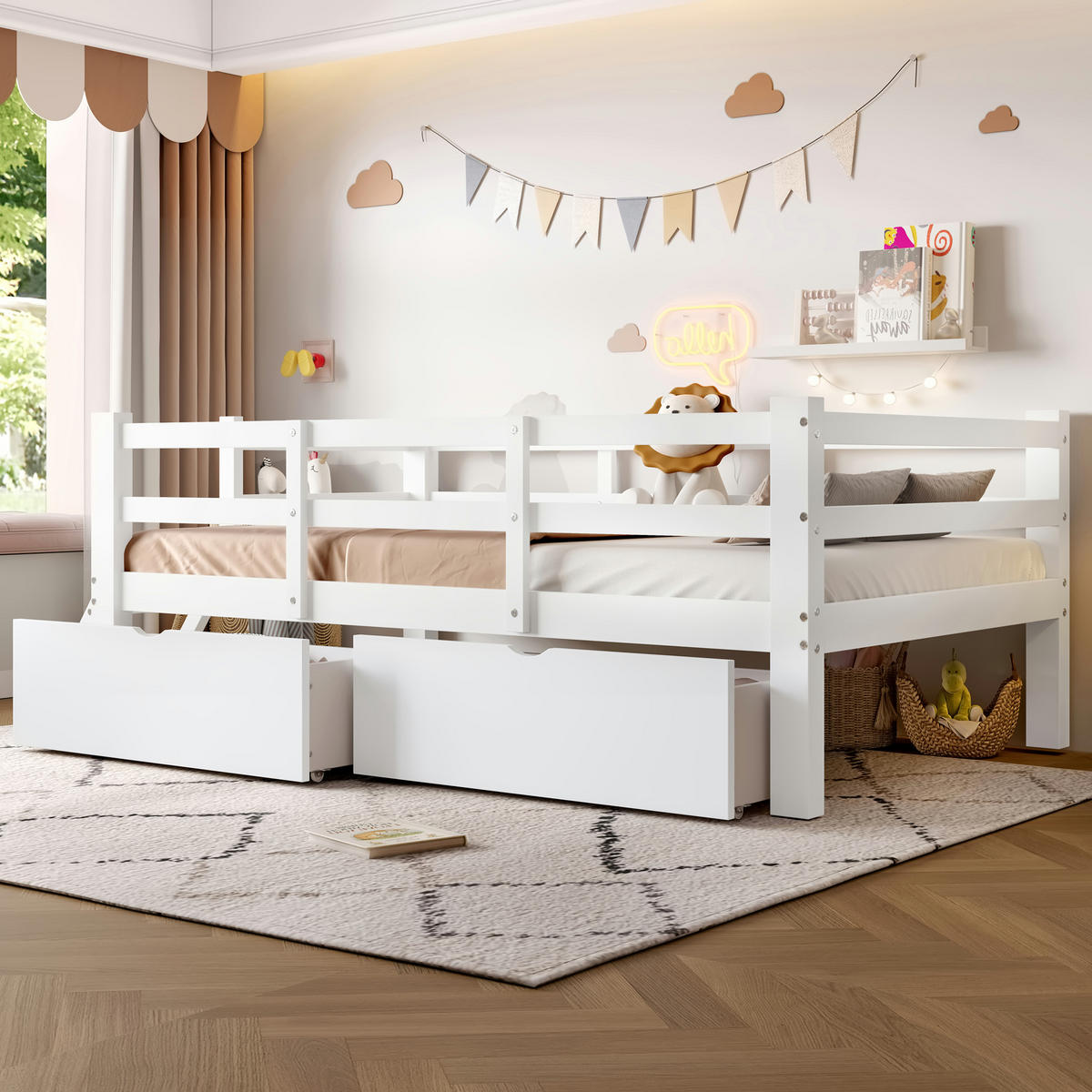 KINDERBETT 90/200 cm in Weiß mit 2 Schubladen - Weiß, Holz/Holzwerkstoff (90/200cm) - WISHDOR