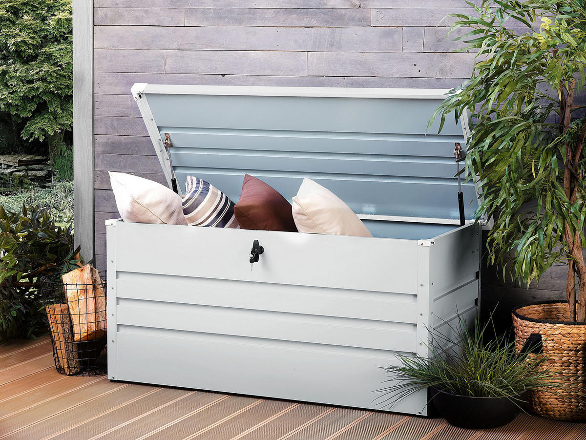 AUFLAGENBOX Stahl hellgrau 132/62 cm Cebrosa - Hellgrau, Metall (132/64/62cm) - Beliani
