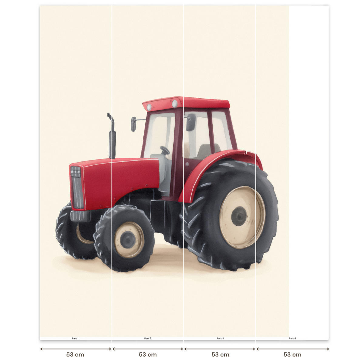 KINDERTAPETE - Traktor - Minimalistisch - Illustration - Rot - 180x240 cm - Rot, Papier (180/240cm) - OnlyWow